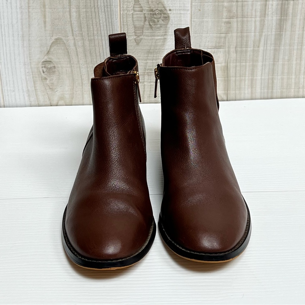 Lands End Chelsea Ankle Boots Womens 8.5 Brown Side Zip Leather 501781